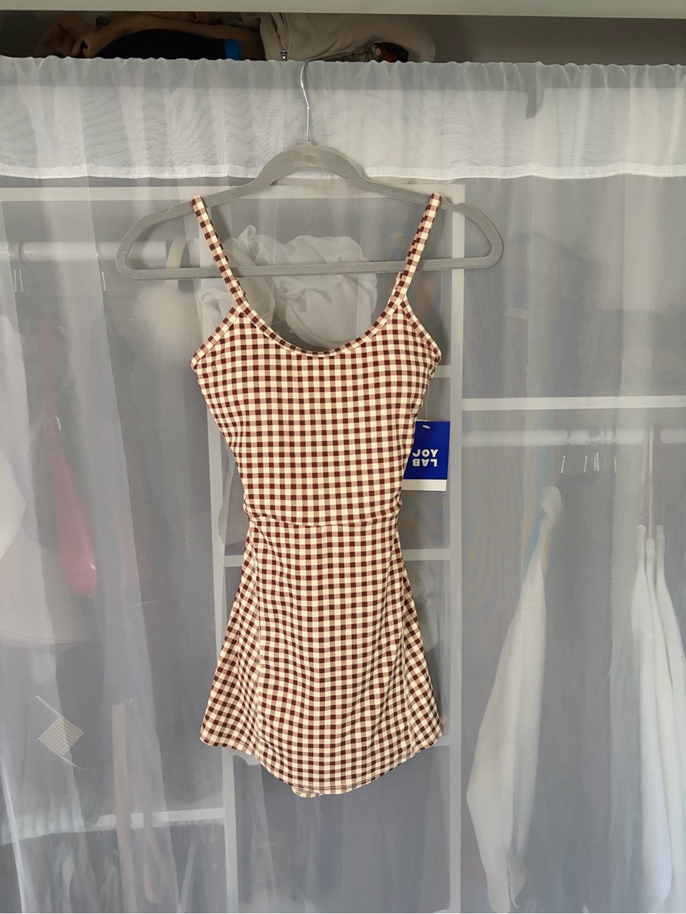 JoyLab Brown & White Gingham Mini Dress